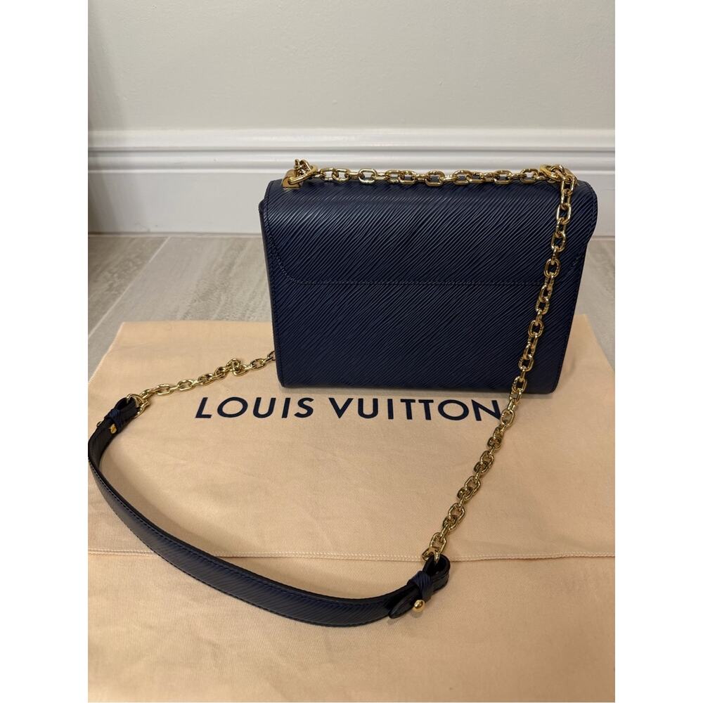 Louis Vuitton Navy Leather Twist MM Shoulder Bag with Gold Chain - Picture 2 of 12